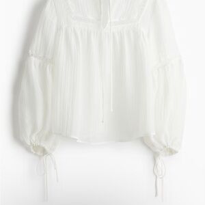 Cream Puff Sleeve Blouse with Bib Collar and Tie Front
